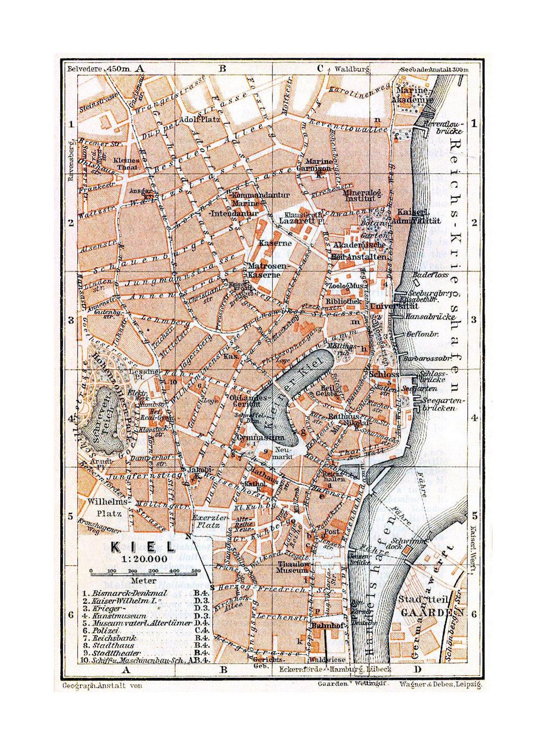 Viejo mapa detallado de la ciudad de Kiel - 1910