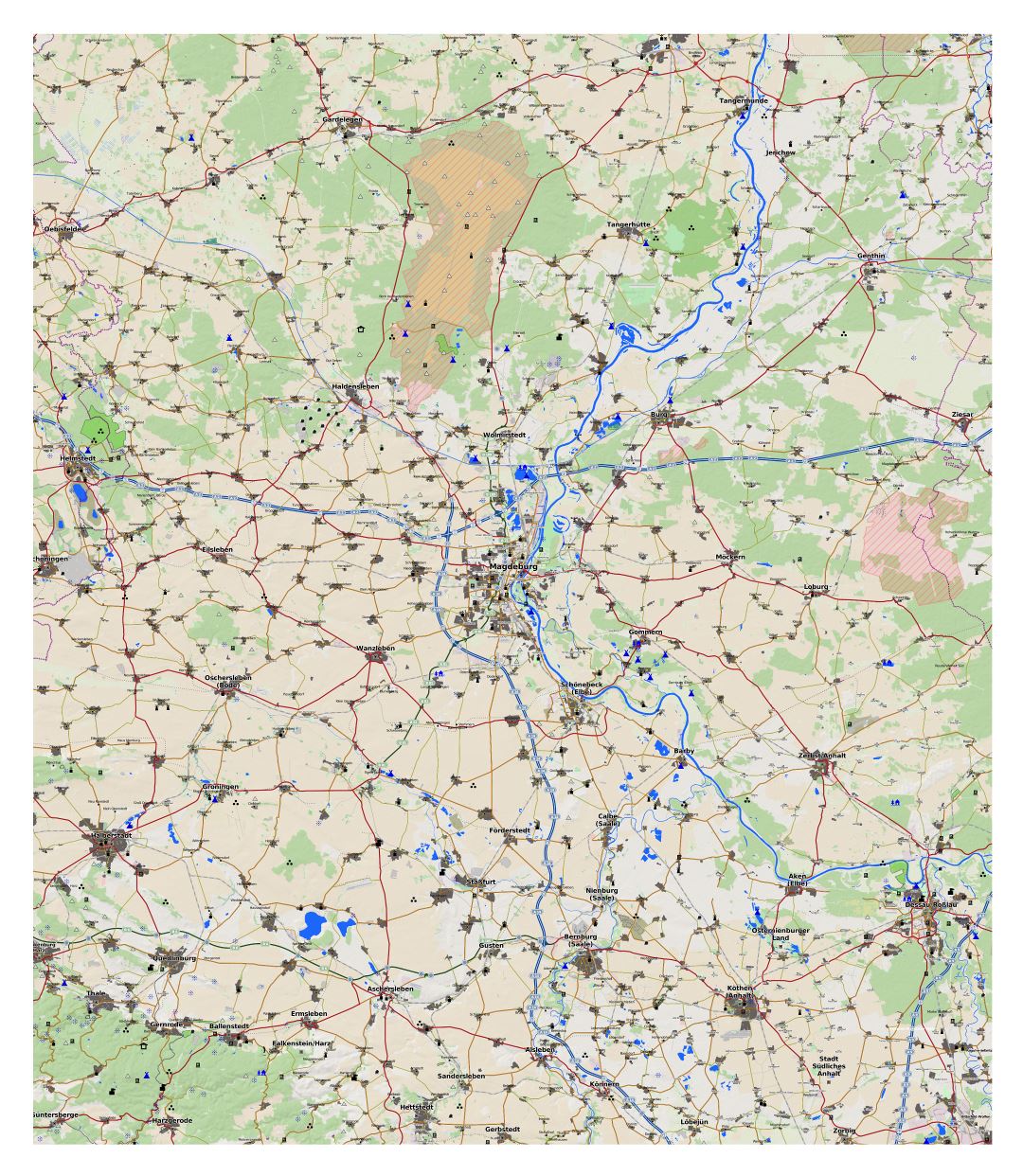 Gran mapa detallado de la ciudad alrededores Magdeburg