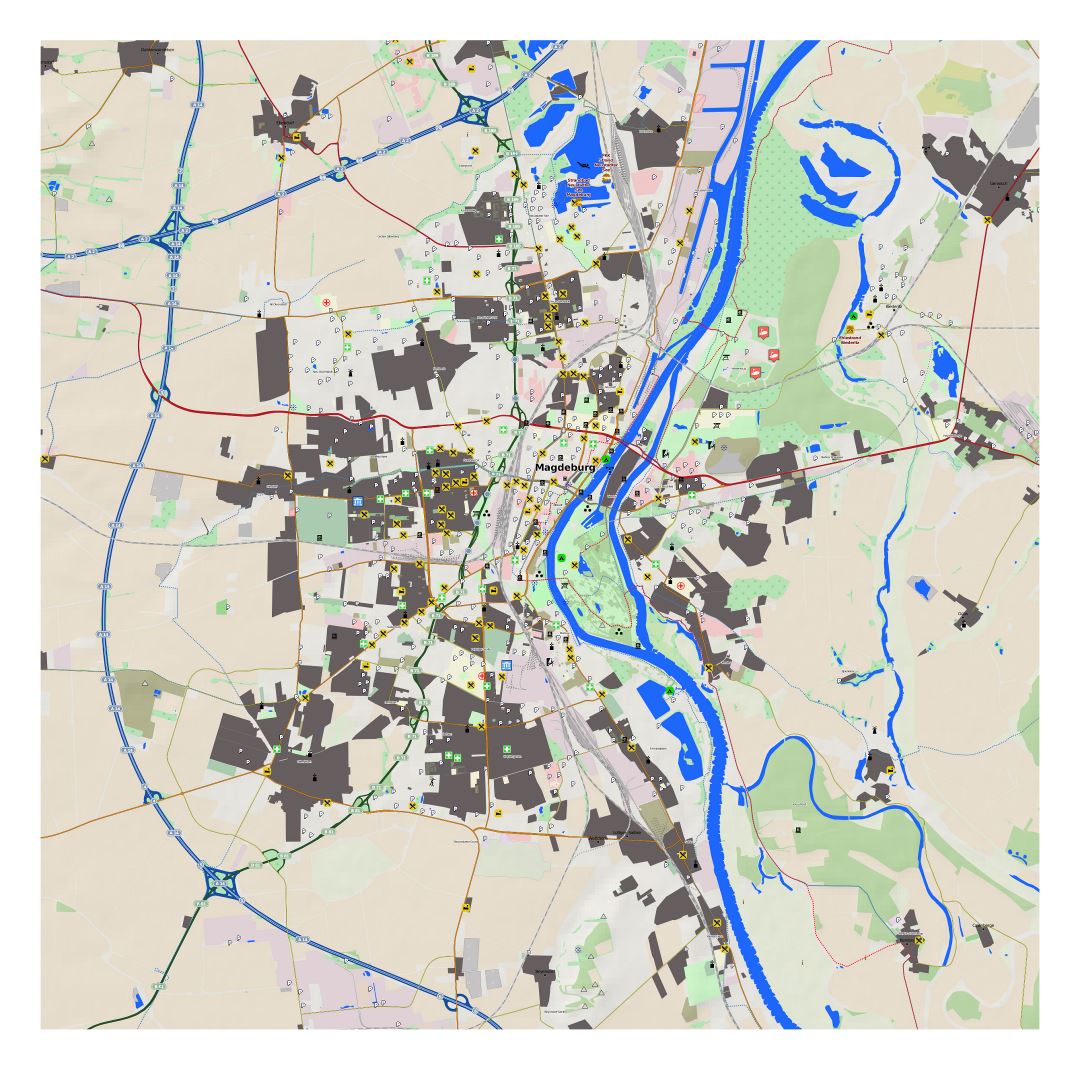 Gran mapa detallado de Magdeburg con otras marcas