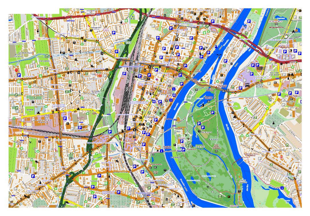 Mapa grande de Magdeburgo con otras marcas