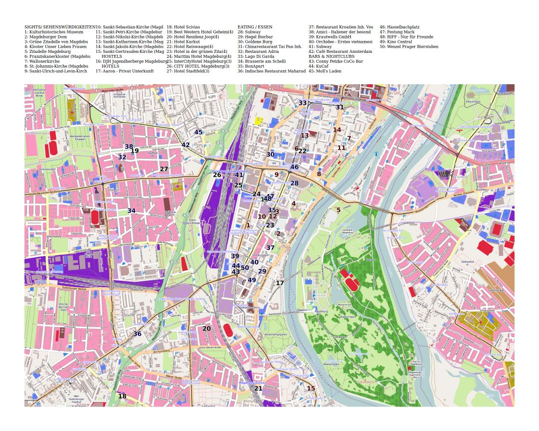 Mapa grande turística detallada de la ciudad de Magdeburg
