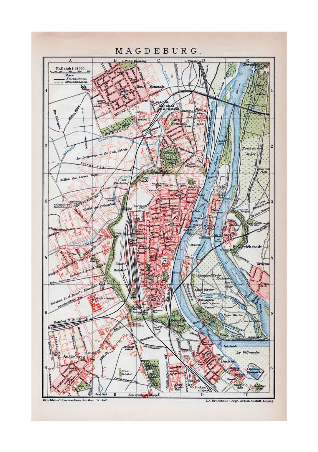 Viejo mapa detallado de la ciudad de Magdeburgo