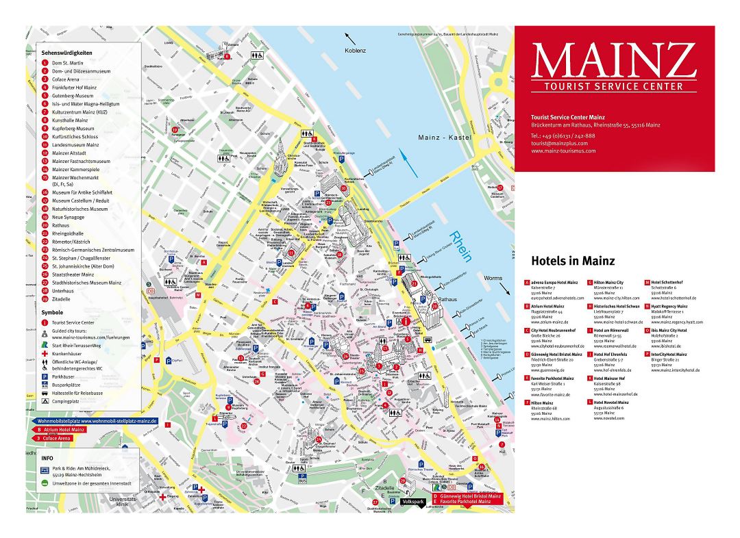 Mapa grande turística detallada de la parte central de la ciudad de Maguncia