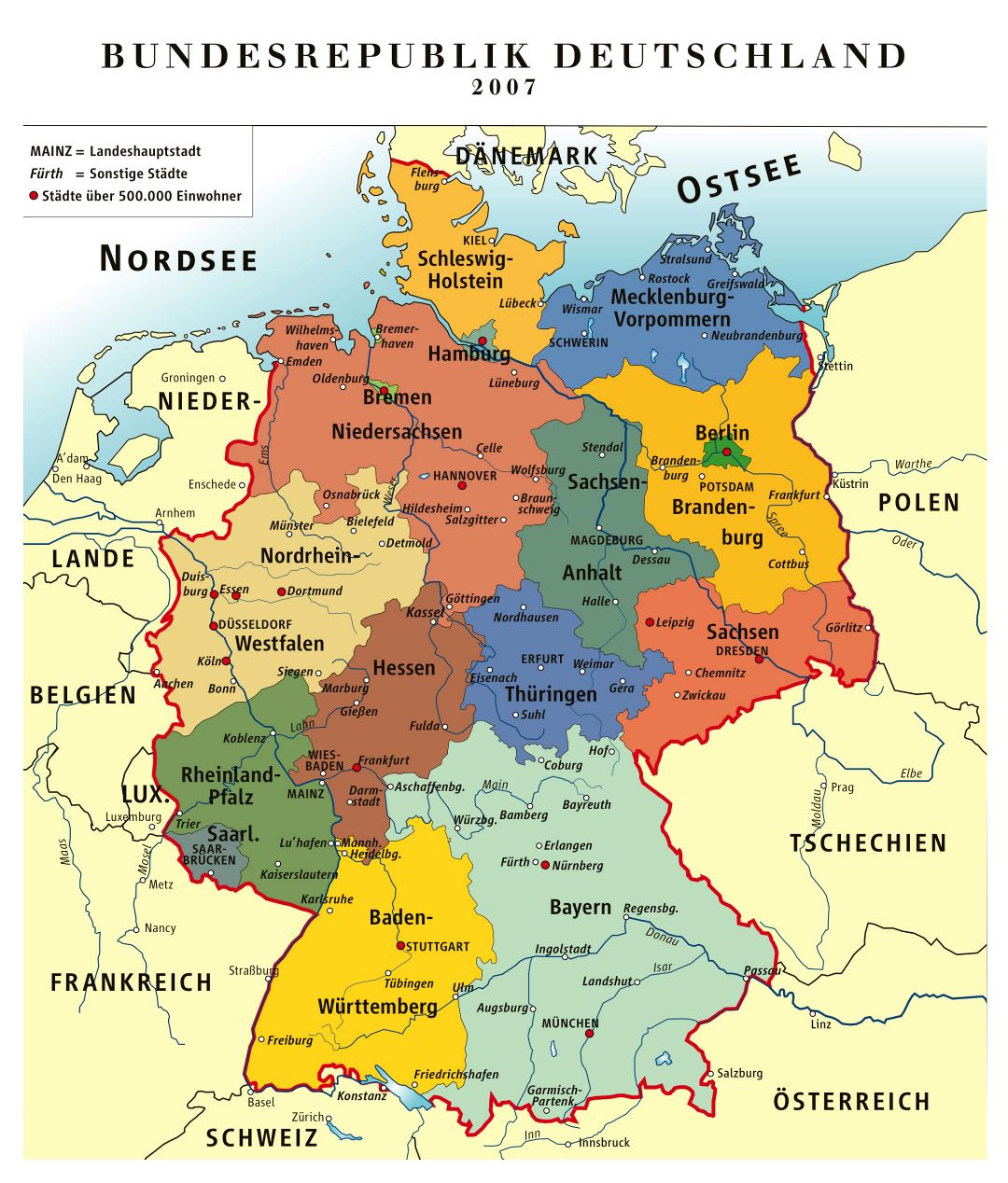 Mapa administrativo detallada grande de Alemania