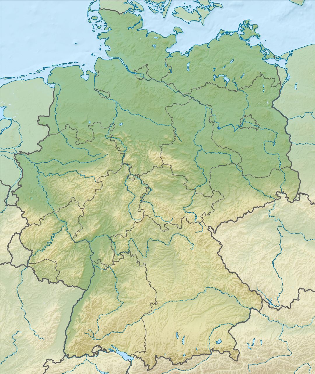 Mapa grande alivio detallado de Alemania