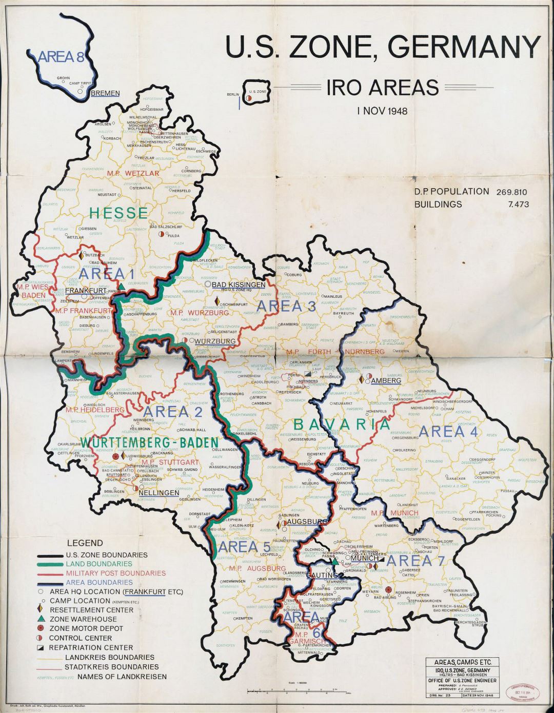 Mapa grande de Alemania Zona EE.UU. - 1948