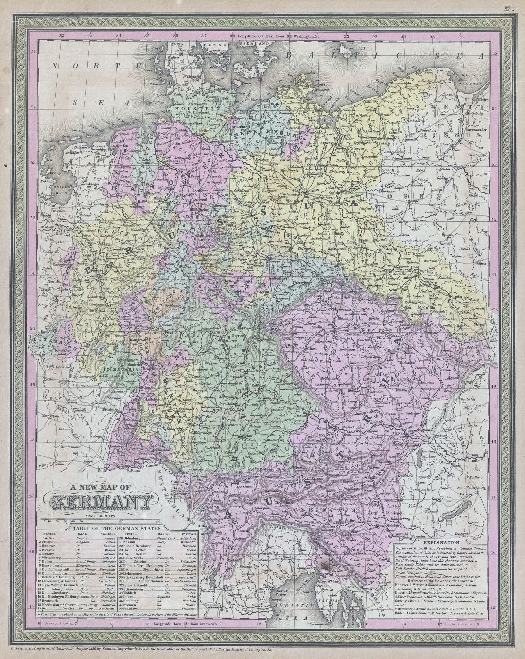 Mapa grande detallada vieja política y administrativa de Alemania con las ciudades - 1853