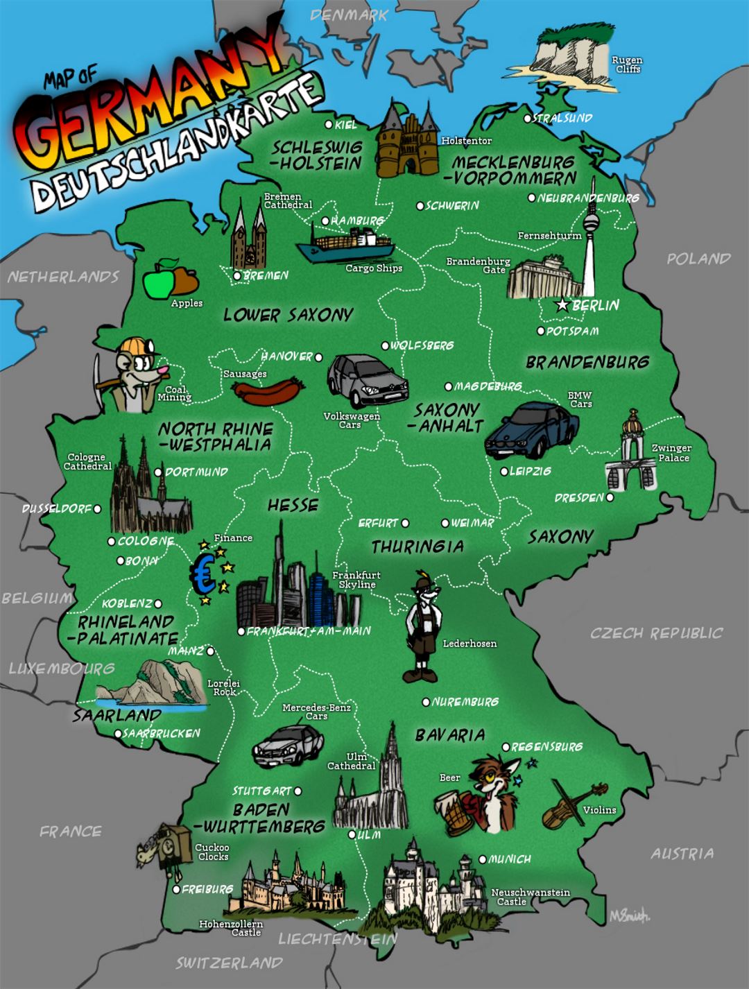 Mapa grande ilustrada de Alemania