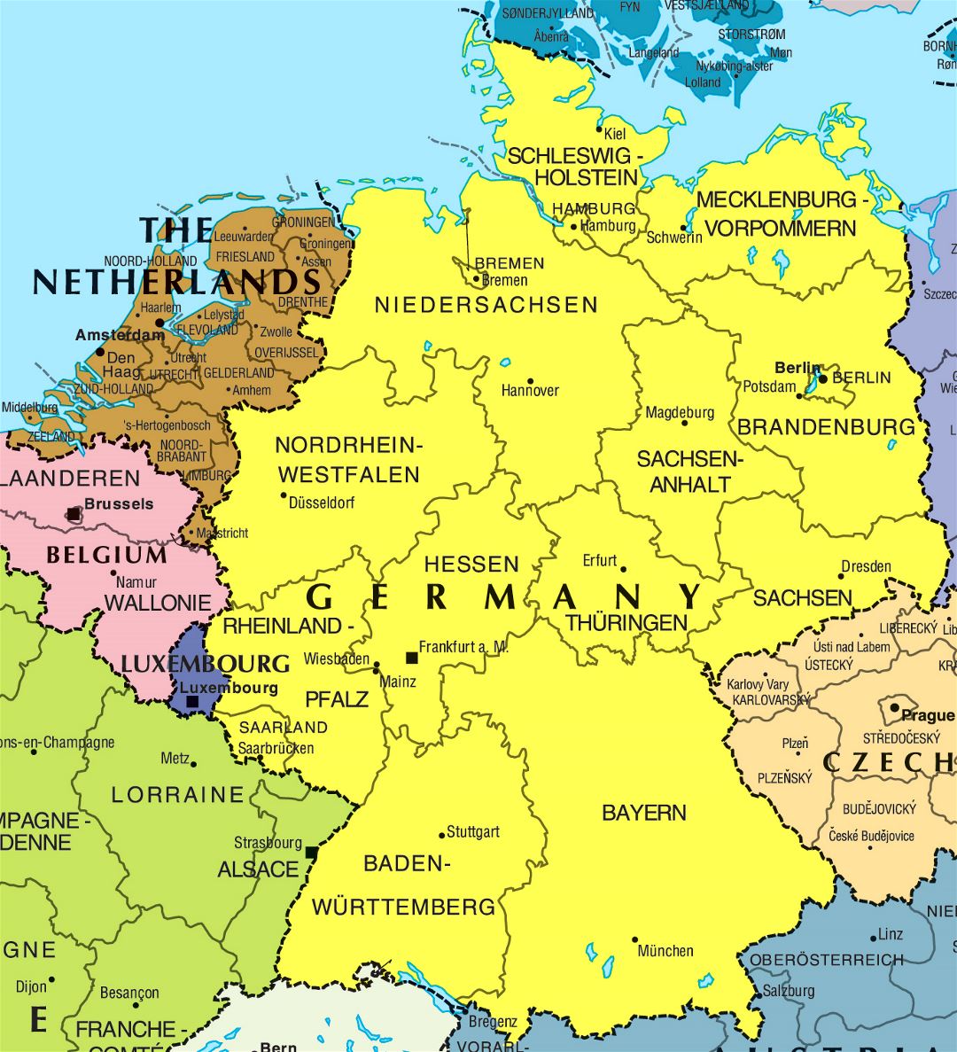 Mapa político y administrativo grande de Alemania y Holanda