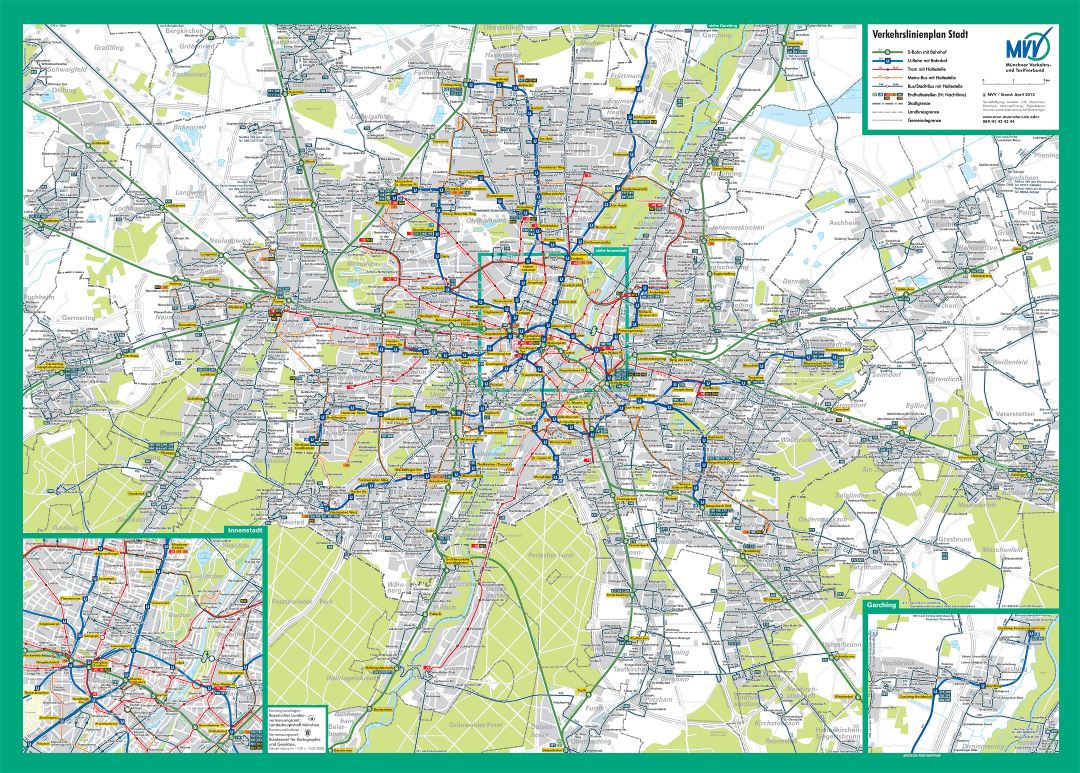 El transporte público gran mapa detallado de la red de la ciudad de Múnich - 2006