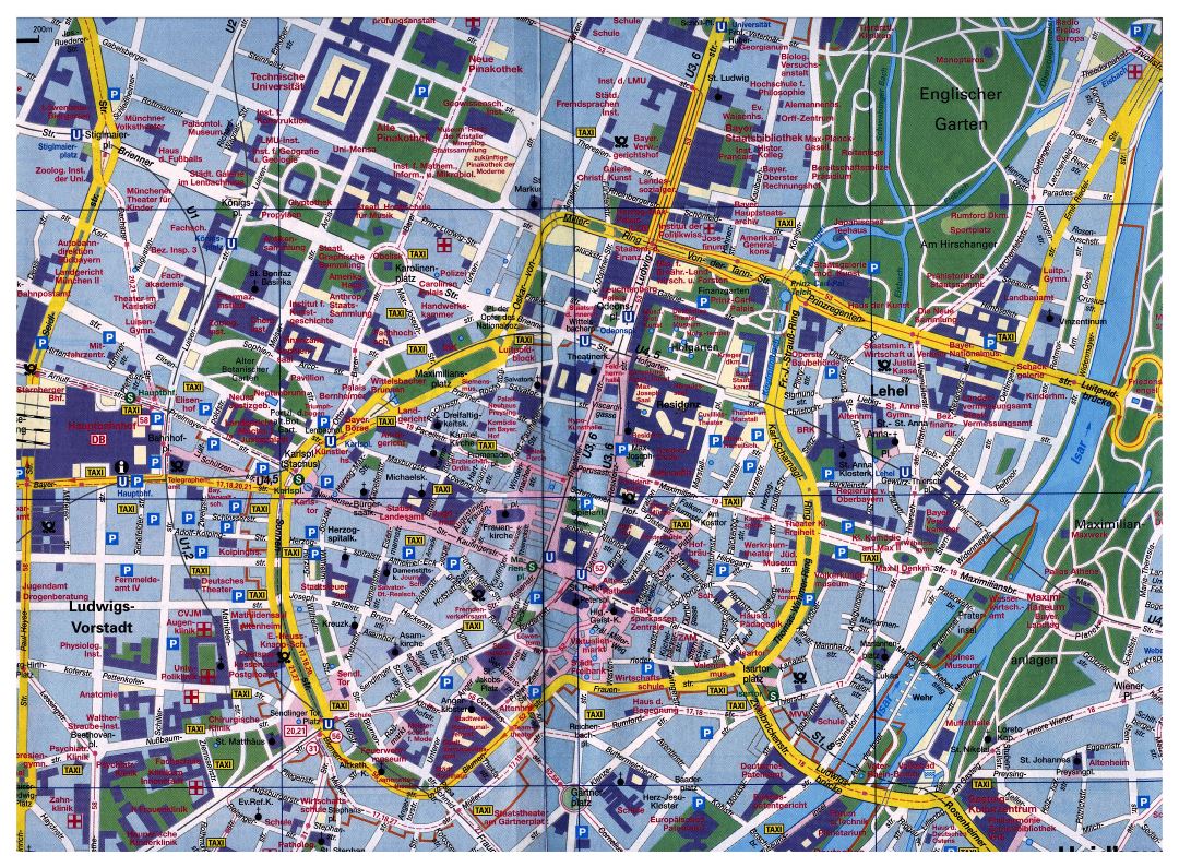 Gran mapa detallado de la parte central de la ciudad de Múnich