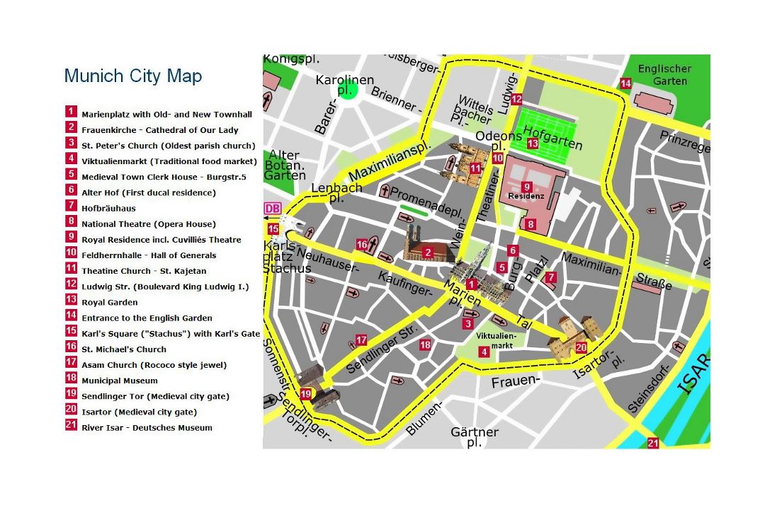 Mapa de la detallada de la parte central de la ciudad de Múnich