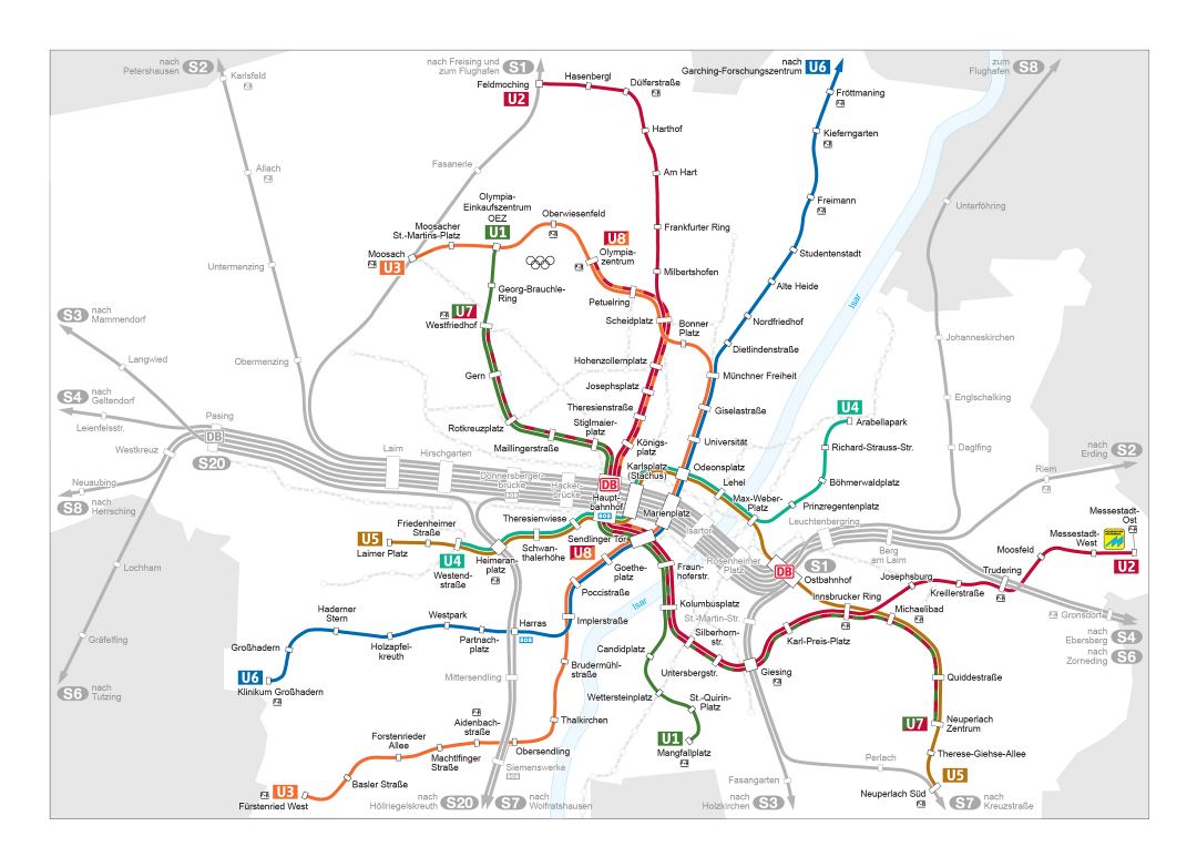 Mapa de U-Bahn detallada grande de la ciudad de Múnich