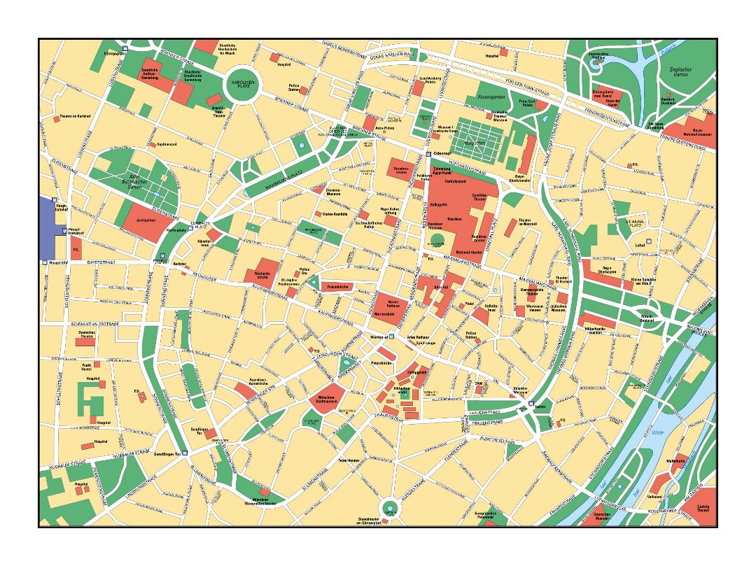 Mapa grande calle de la parte central de la ciudad de Múnich