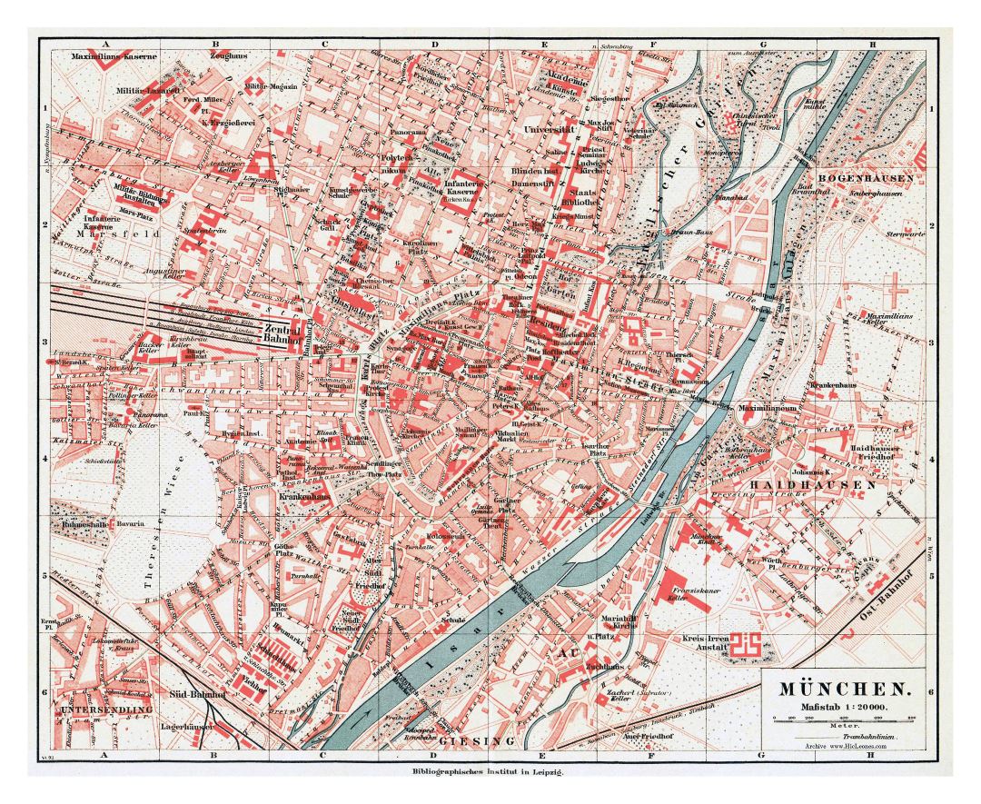 Mapa grande de edad detallado de la ciudad de Múnich