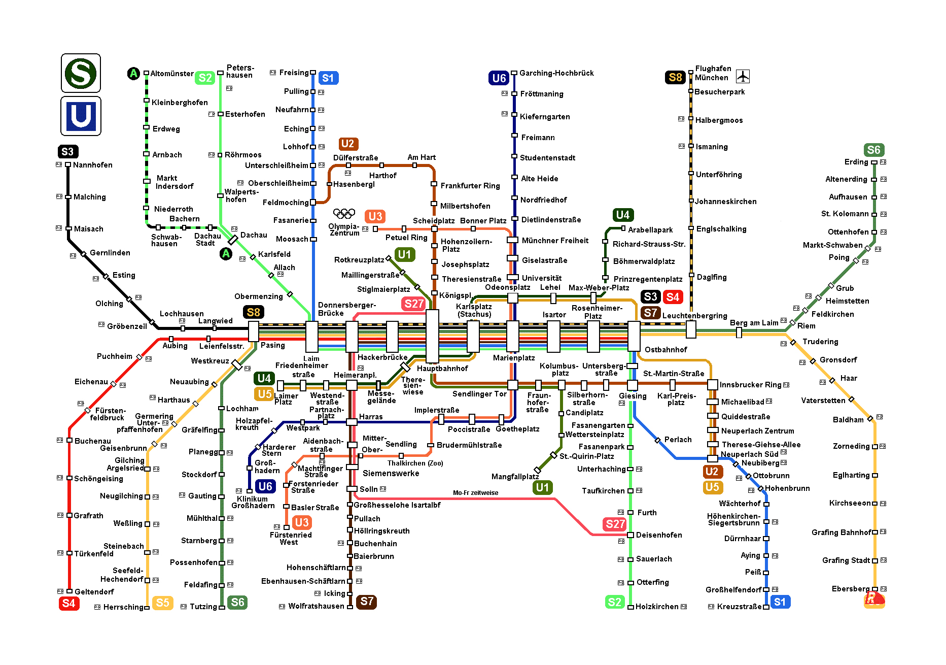 Mapa grande de metro de la ciudad de Múnich | Múnich | Alemania | Europa |  Mapas del Mundo