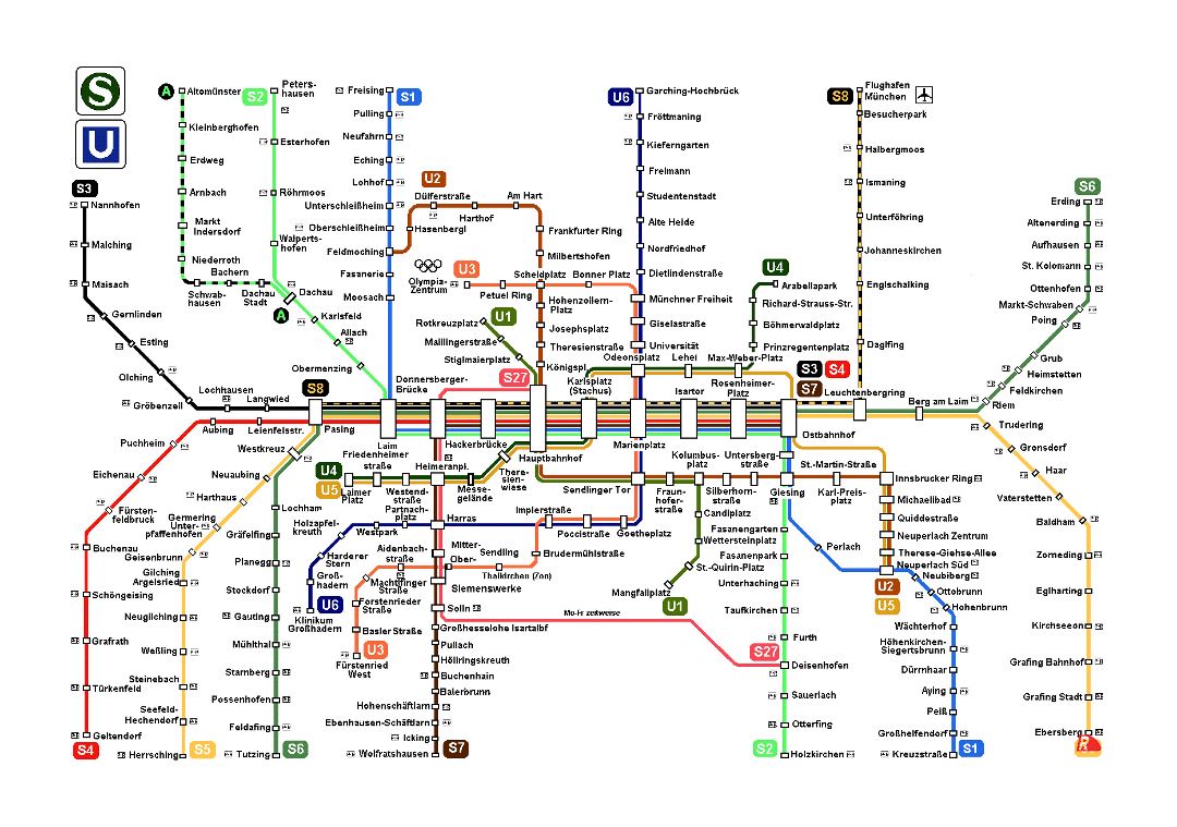 Mapa grande de metro de la ciudad de Múnich