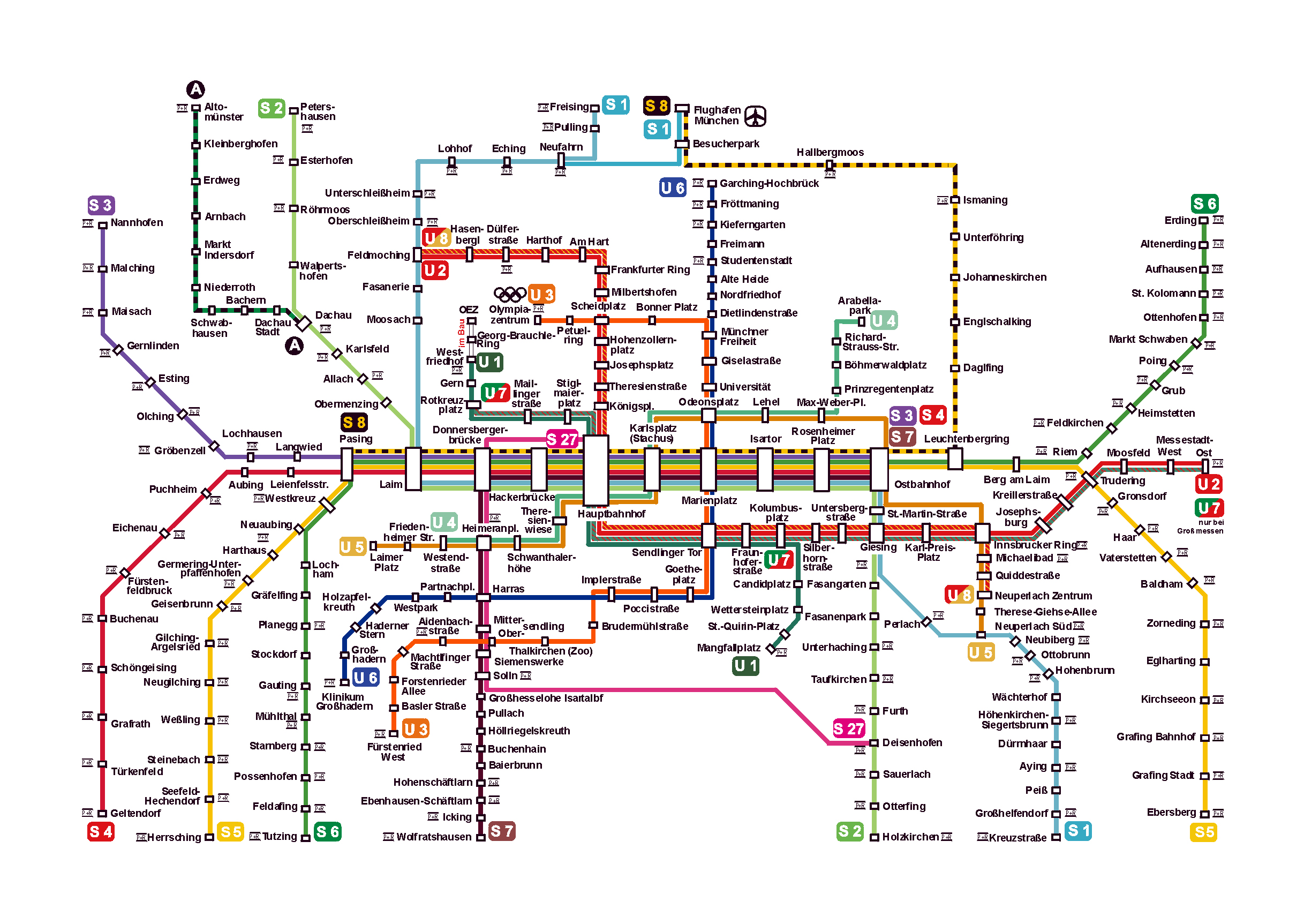 Mapa grande de metro detallado de la ciudad de Múnich | Múnich | Alemania |  Europa | Mapas del Mundo