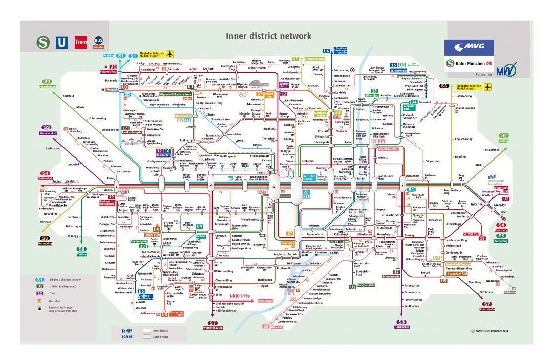 Mapa grande transporte público detallado de la ciudad de Múnich - 2012