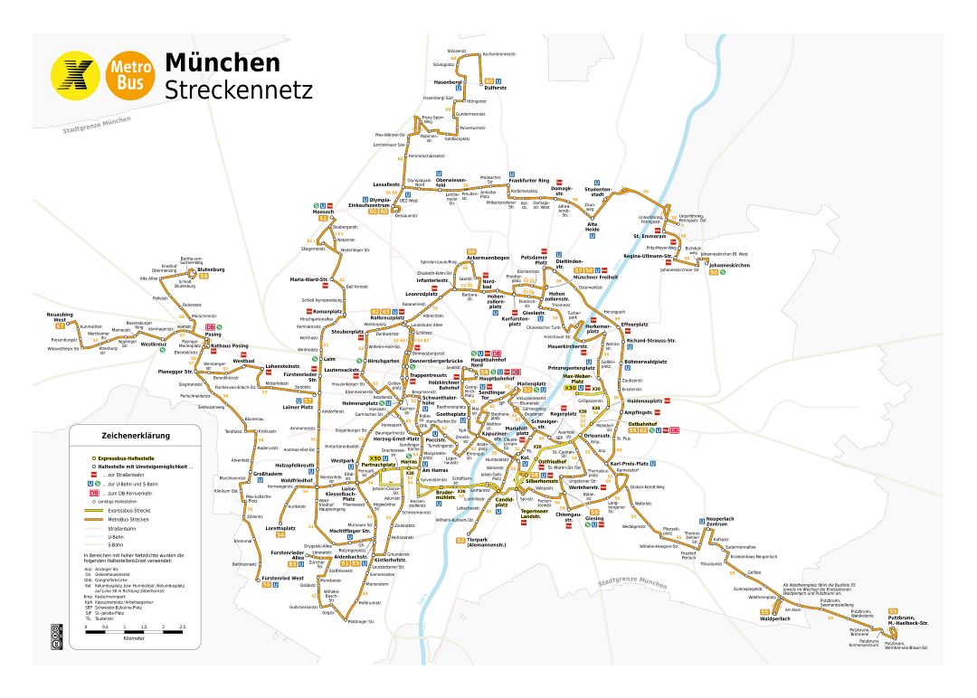 Mapa grande transporte público detallado de la ciudad de Múnich