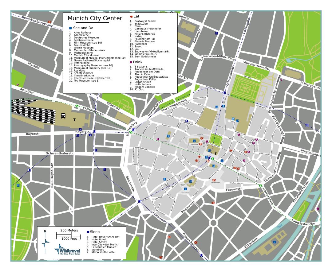 Mapa grande turística detallada del centro de Múnich