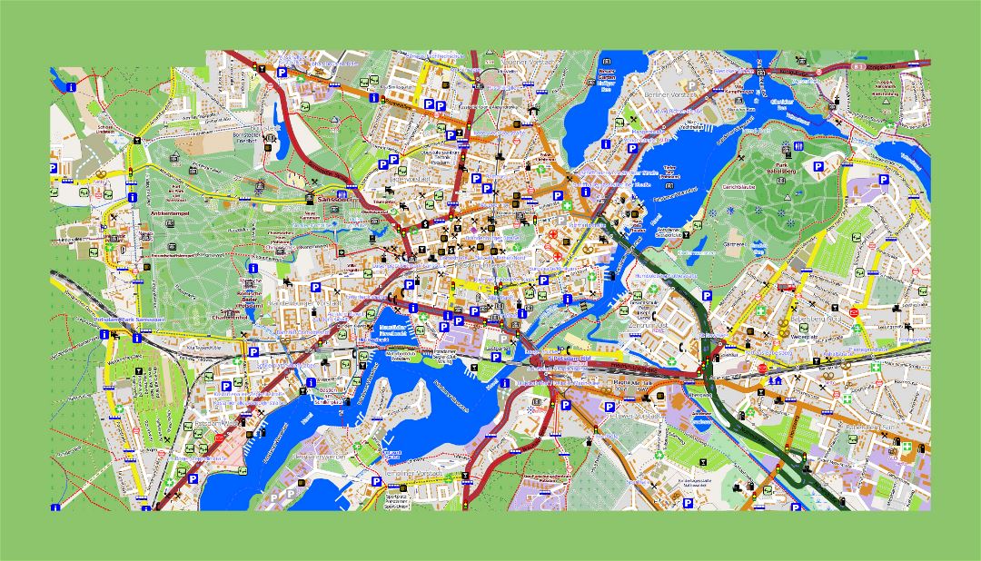 Gran mapa detallado de la ciudad de Potsdam con otras marcas