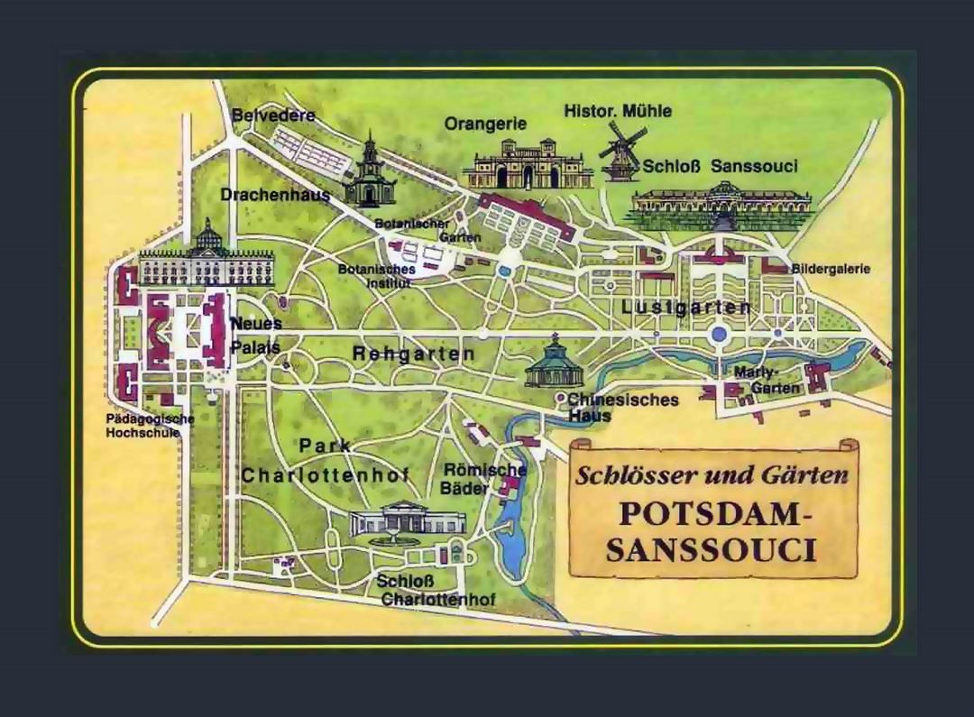 Mapa detallado de Sanssouci Parque de la ciudad de Potsdam