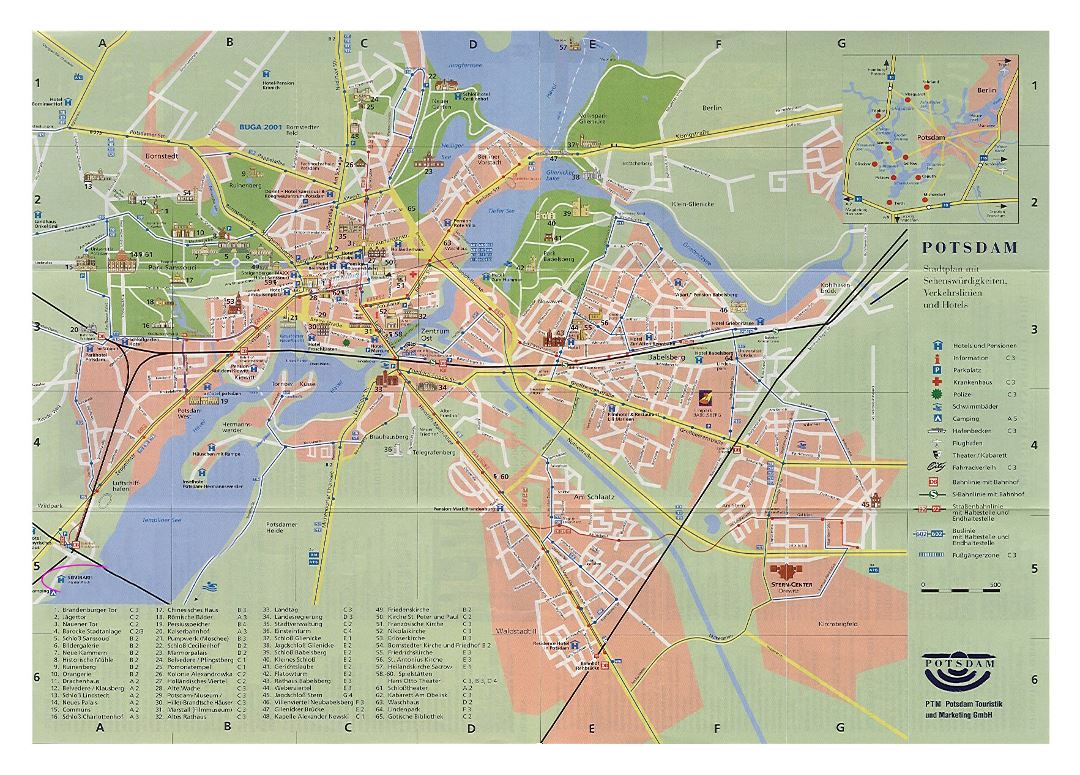 Mapa grande de turismo de la ciudad de Potsdam