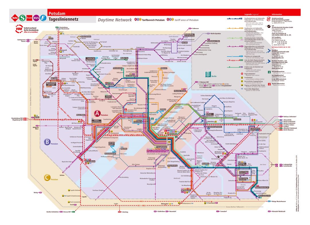 Mapa grande transporte público detallada de Potsdam