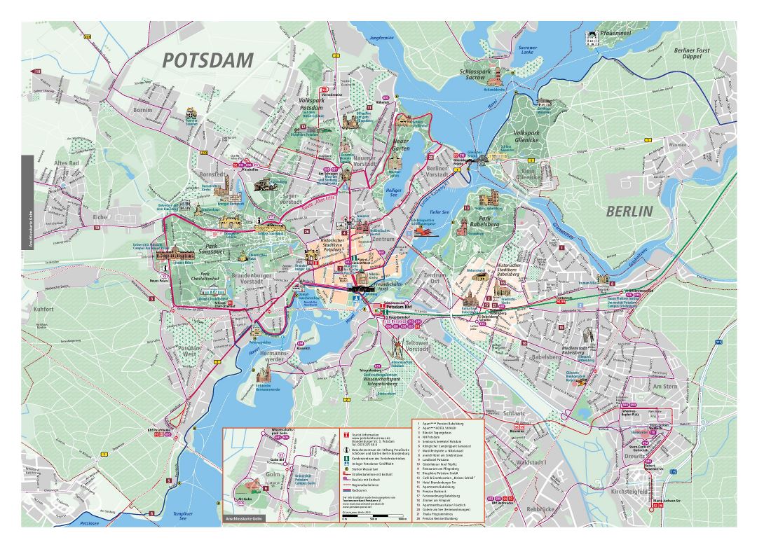 Mapa grande turística detallada de la ciudad de Potsdam