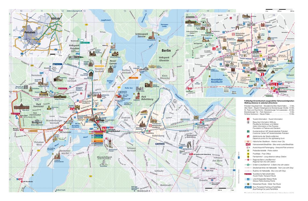 Mapa grande turística detallada de Potsdam