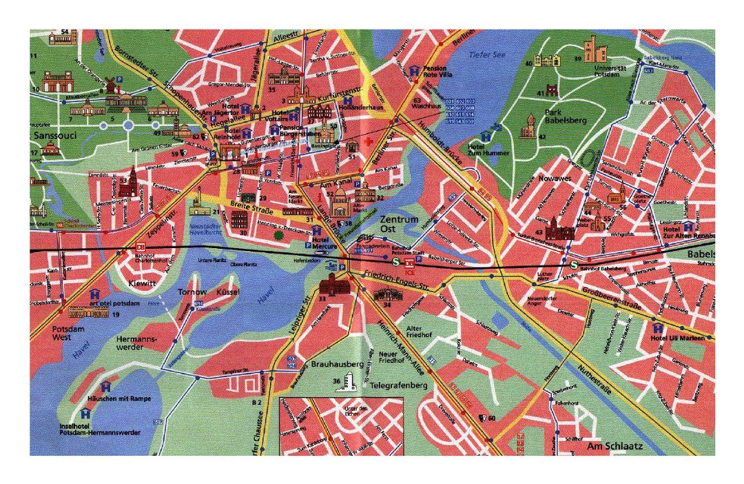 Mapa turístico detallada de la ciudad de Potsdam