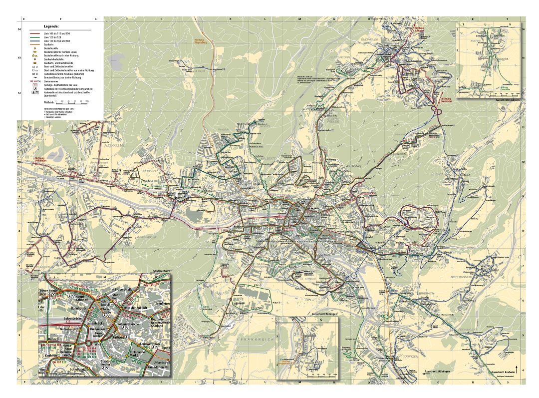 Mapa grande de transporte público de la ciudad de Saarbrücken