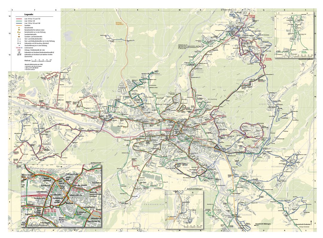 Mapa grande transporte público detallada de la ciudad de Saarbrücken