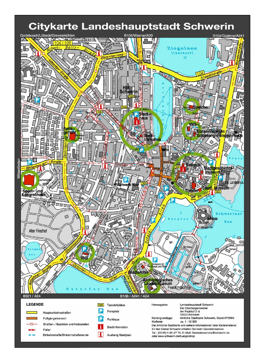 Gran mapa de la detallada de la parte central de la ciudad de Schwerin