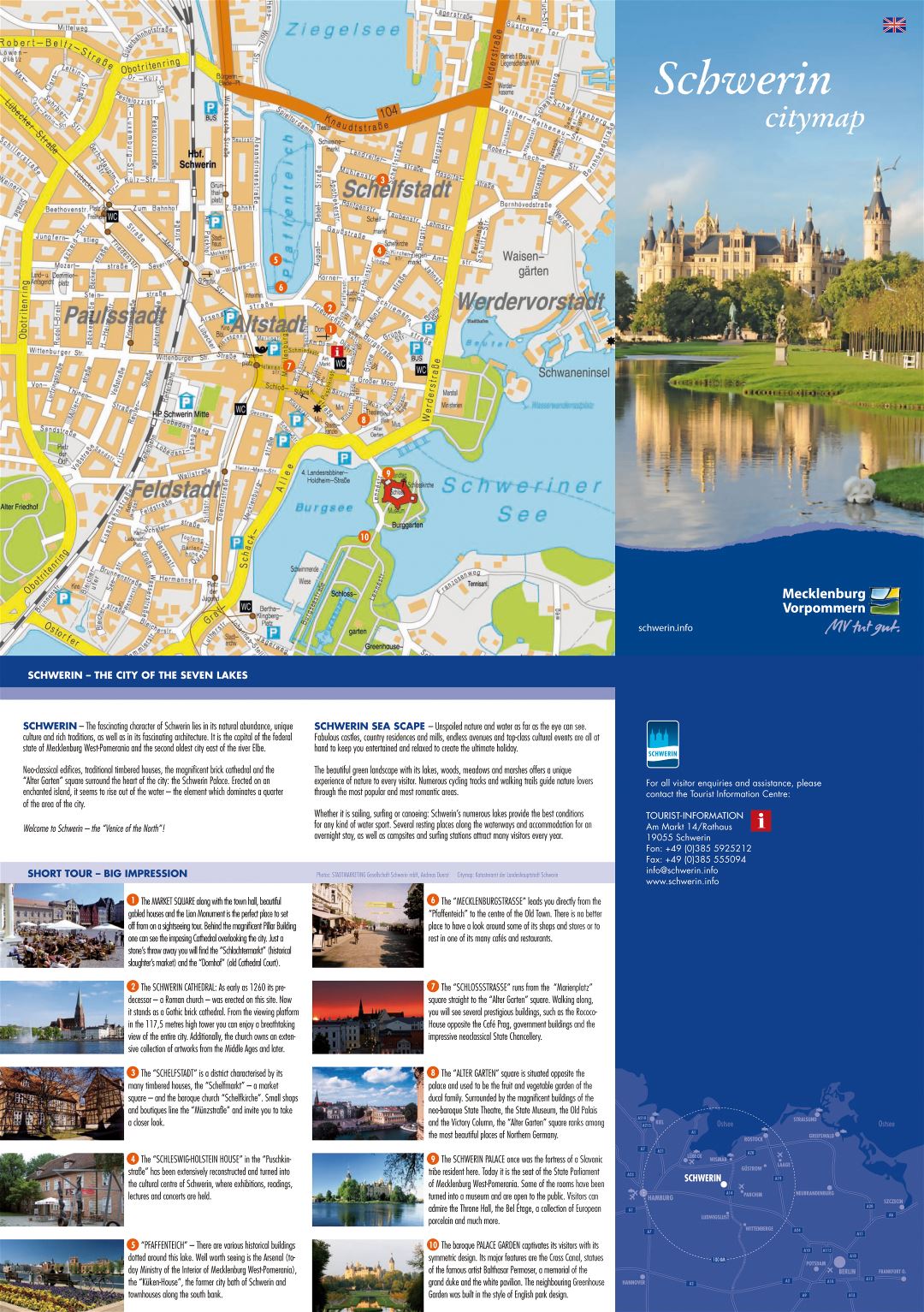 Mapa grande turística detallada de la parte central de la ciudad de Schwerin