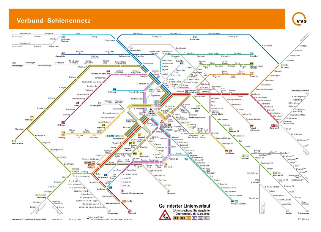 Ampliación de metro y ferrocarril mapa de la ciudad de Stuttgart