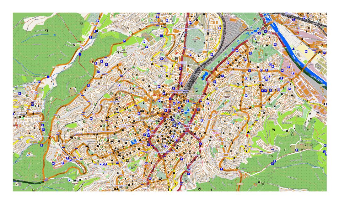Gran mapa de la ciudad de Stuttgart con otras marcas