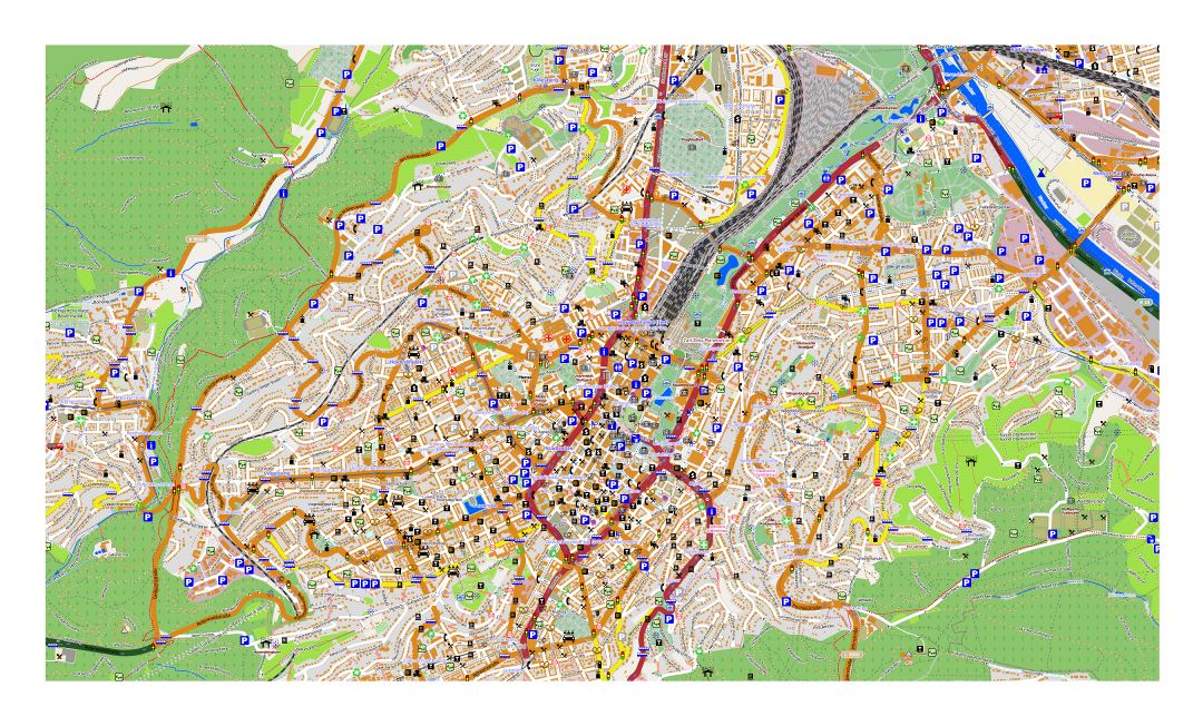 Gran mapa de la ciudad de Stuttgart con otras marcas