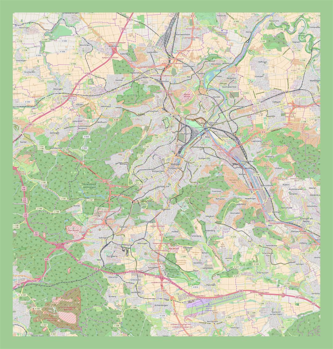 Gran mapa detallado de la ciudad de Stuttgart y sus alrededores