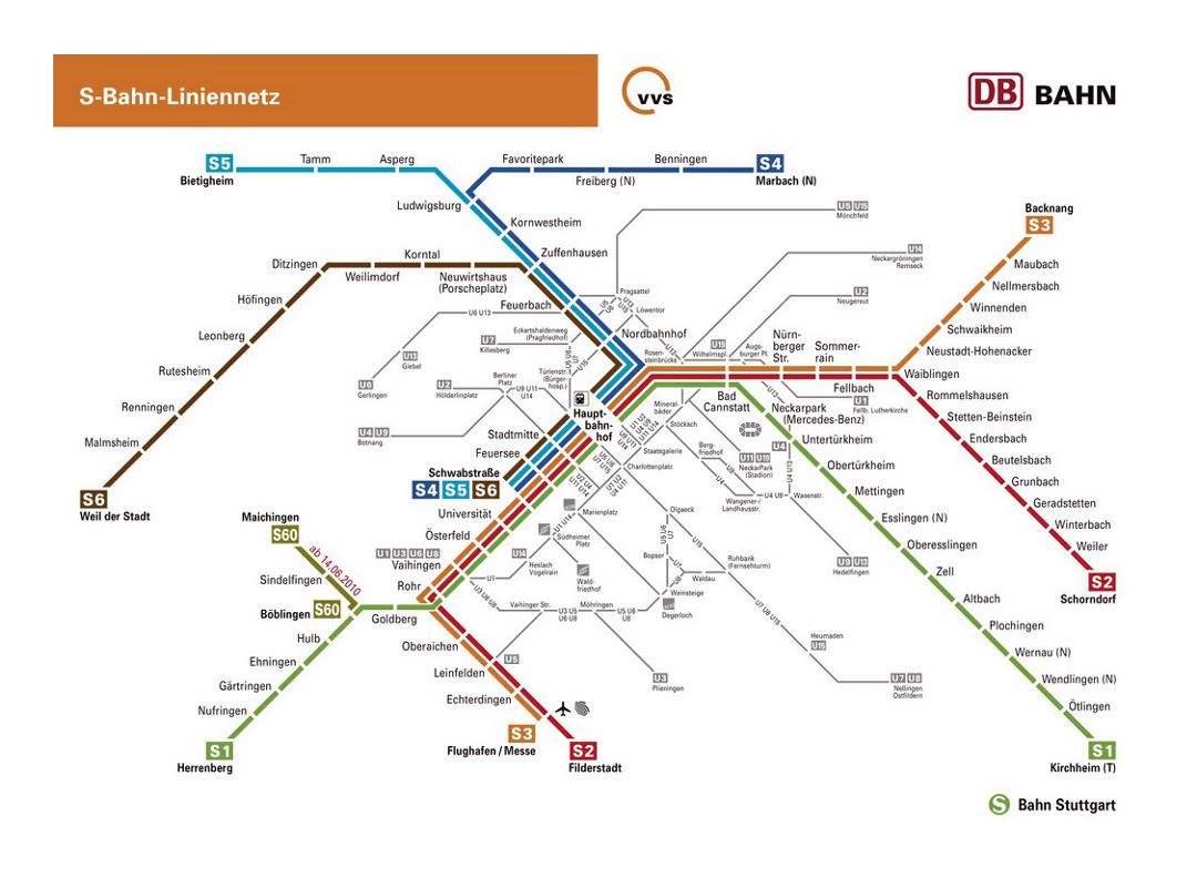 Mapa de S-Bahn detallada de la ciudad de Stuttgart