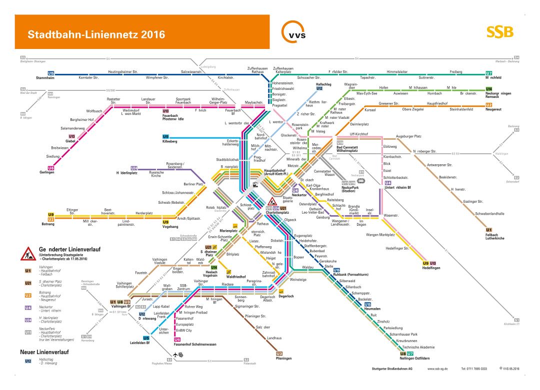 Mapa de U-Bahn detallada grande de la ciudad de Stuttgart
