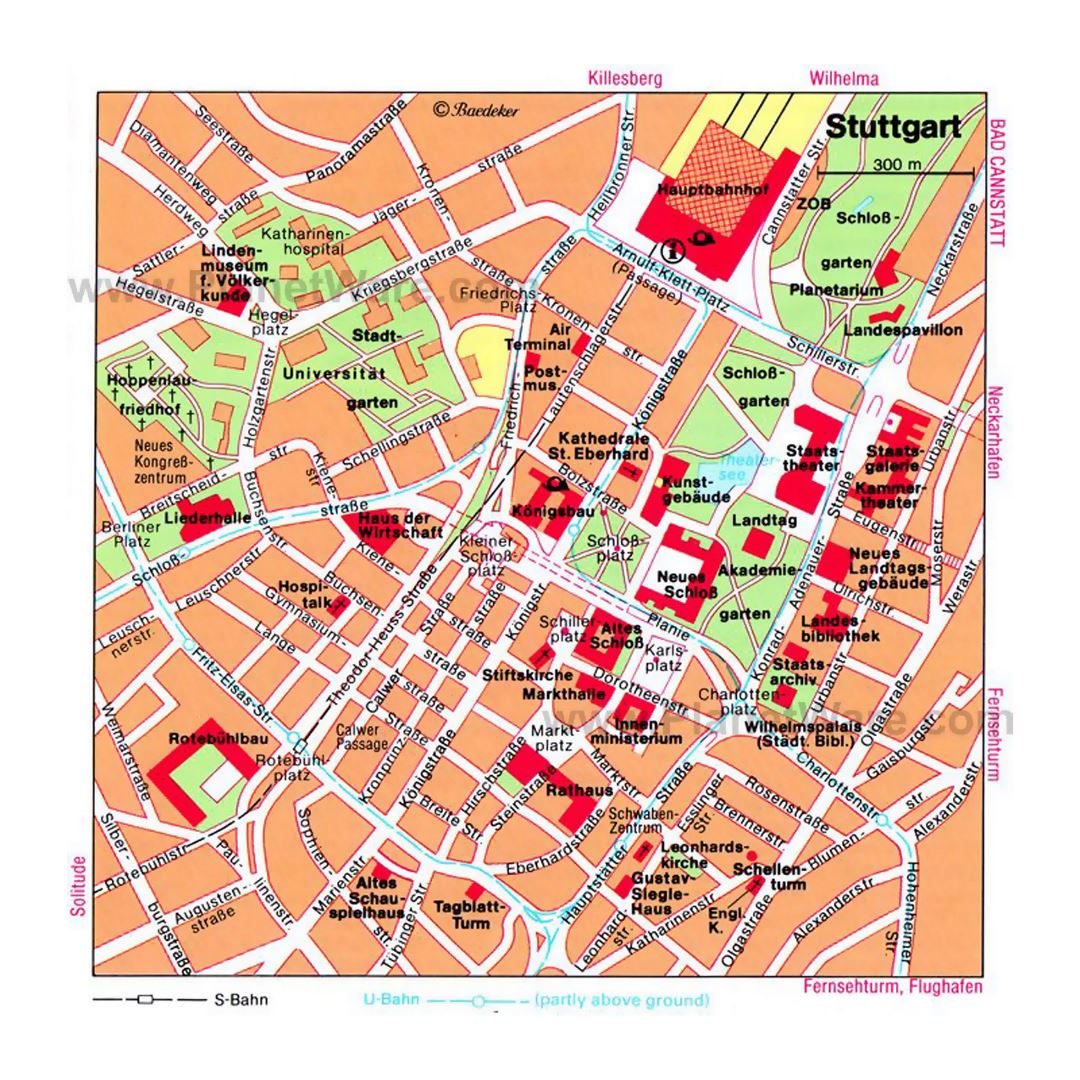 Mapa detallado de la parte central de la ciudad de Stuttgart