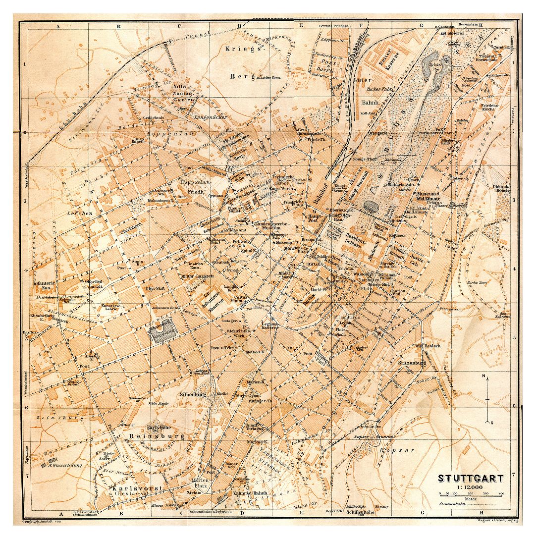 Mapa grande antiguo de la ciudad de Stuttgart