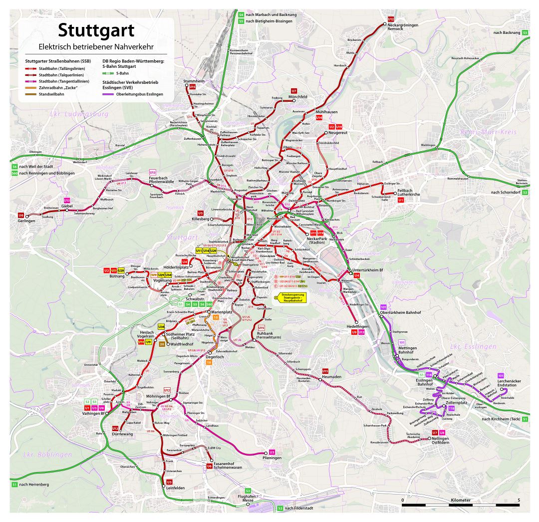 Mapa grande bus detallada de la ciudad de Stuttgart