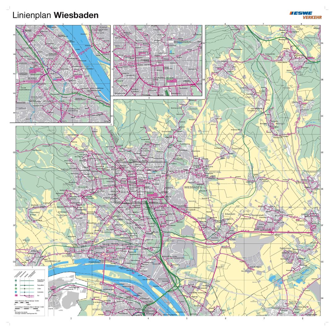 Mapa a gran escala de la ciudad de Wiesbaden y su entorno