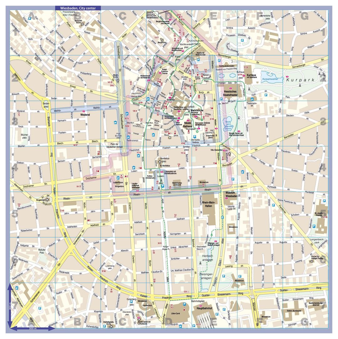 Mapa grande turística detallada de la ciudad de Wiesbaden