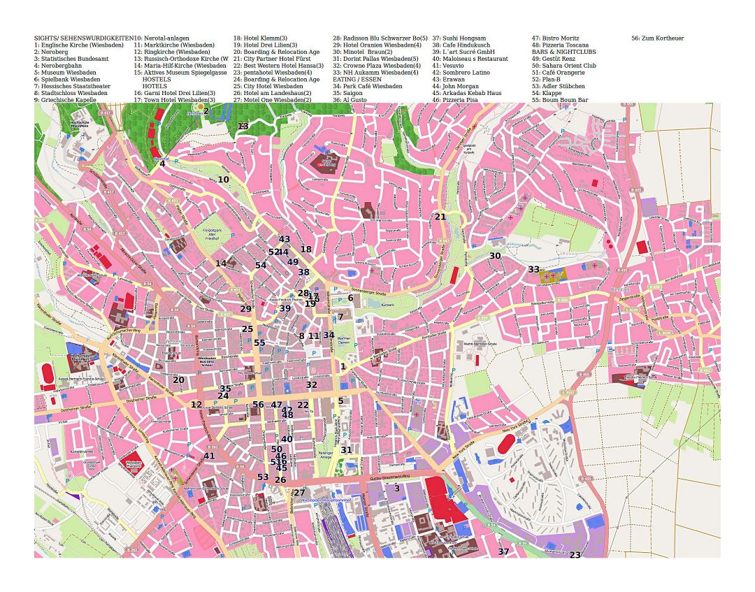 Mapa grande turístico de la ciudad de Wiesbaden