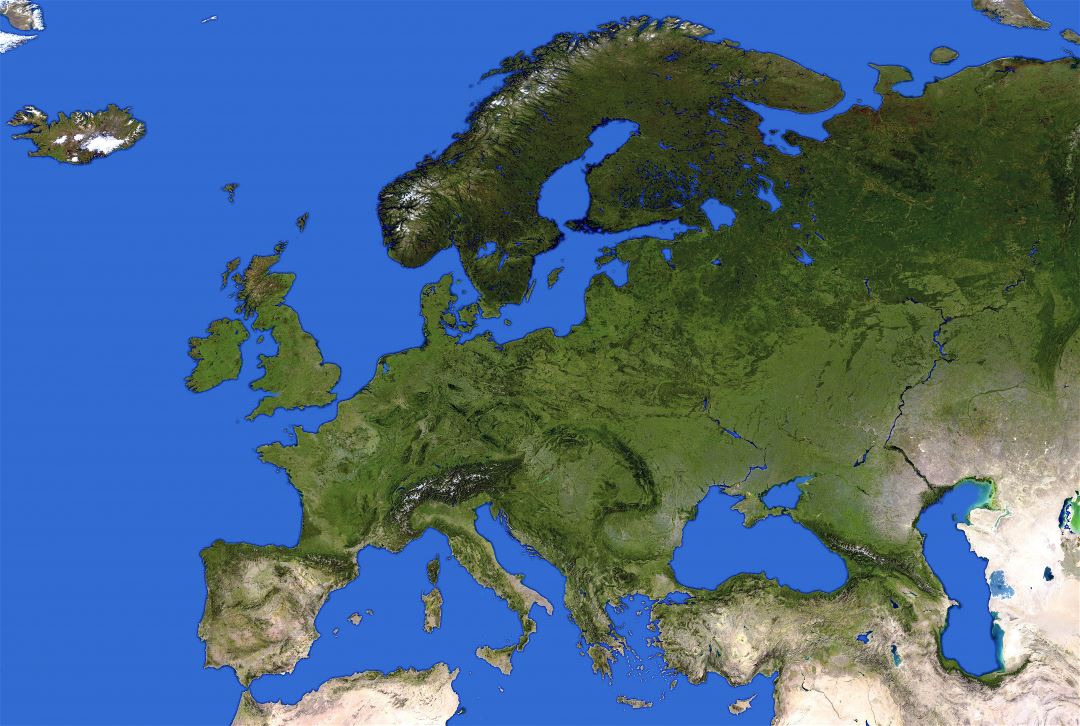 Ampliación de imagen por satélite detallada de Europa