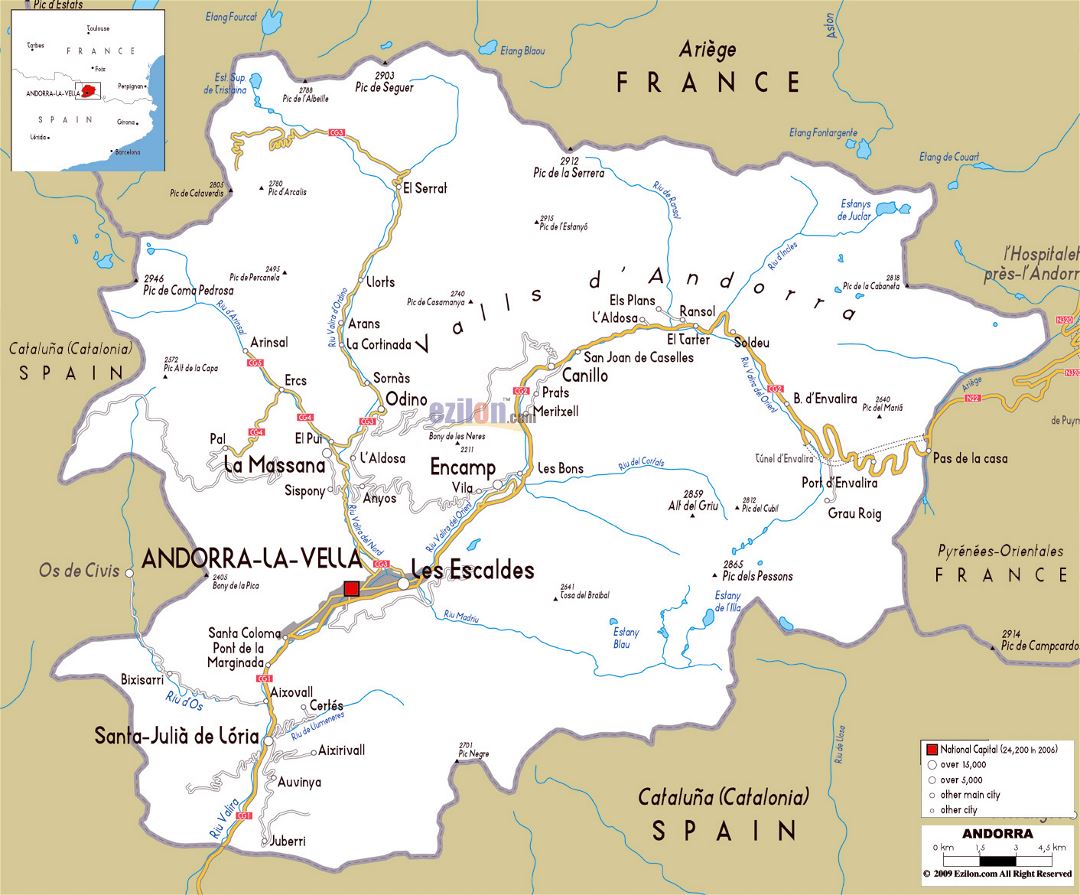 Gran hoja de ruta de Andorra con las ciudades